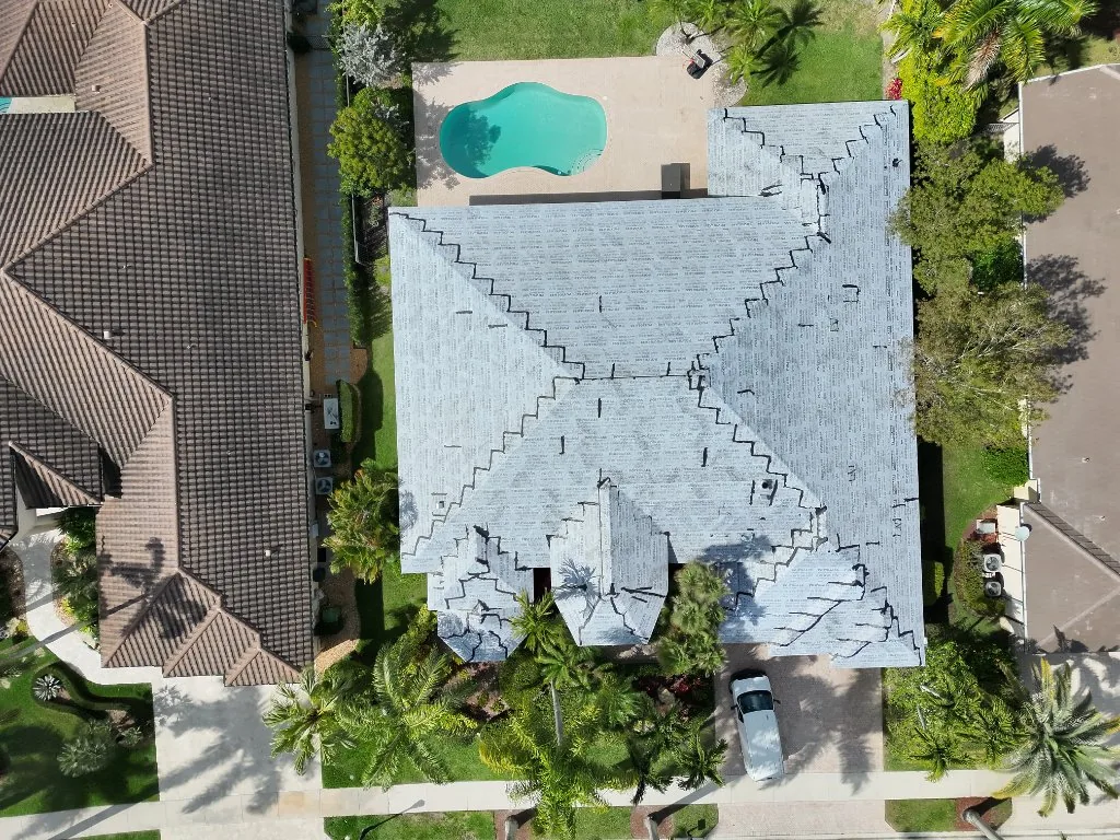 Luxury tile roof replacement aerial view Florida